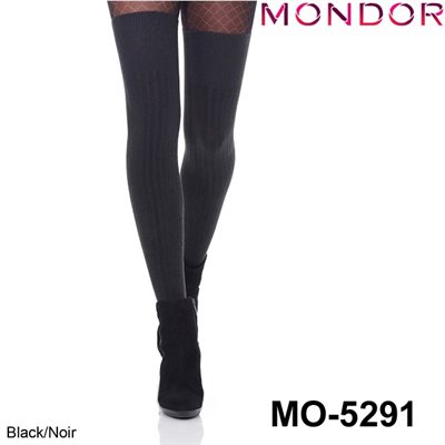 Mondor Black Over-the-knee Ribbed Socks 05291